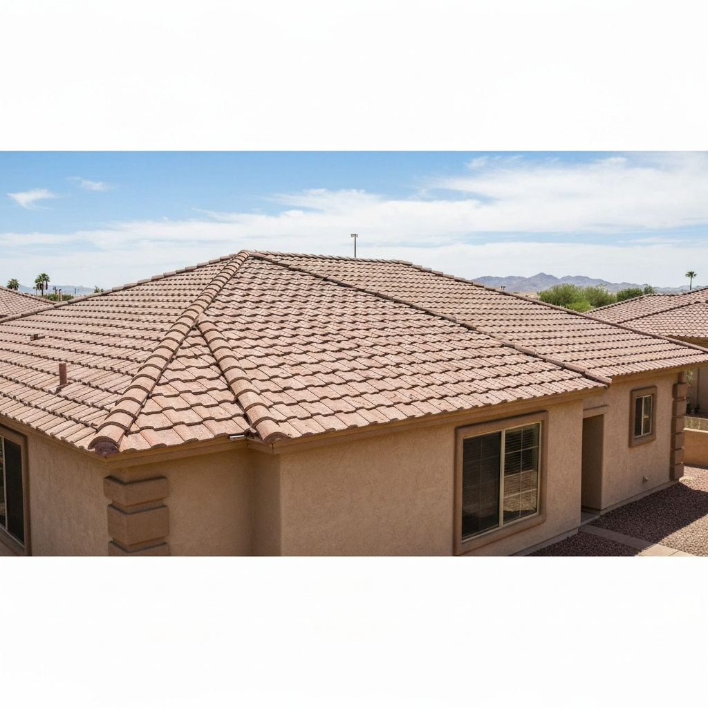 Aerial view of residential tile roof replacement work in Phoenix neighborhood